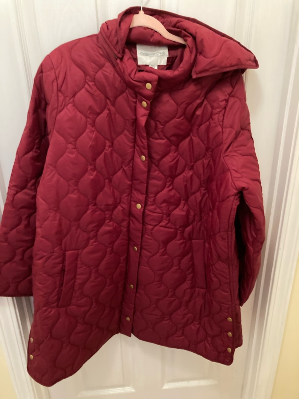 Coldwater Creek Quilted Ruby Red Snap-Front Puffer Coat